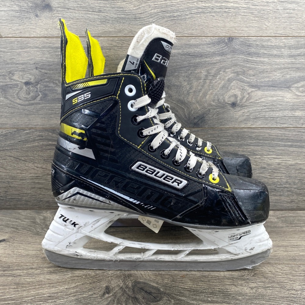 Bauer Supreme S35 Ice Hockey Skates Senior Size 7 Black Yellow Tuuk Holders